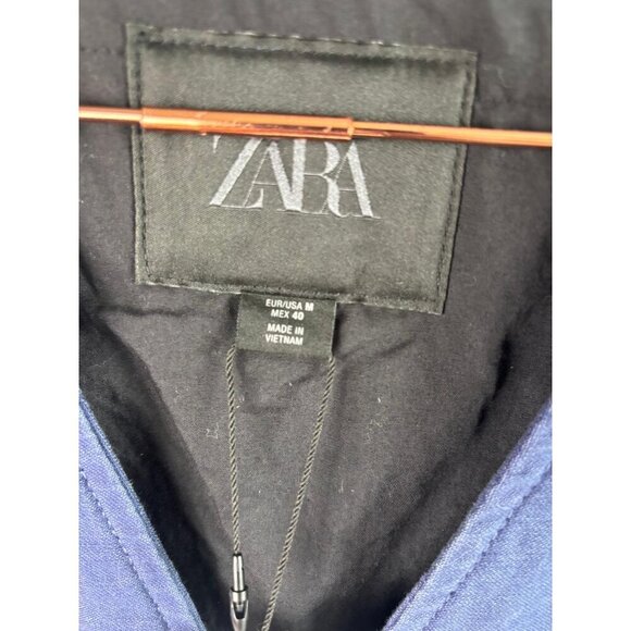 ZARA Mens Blue Denim Vest Relaxed Fit Waistcoat Cotton Zip Pockets Size M - Picture 12 of 13